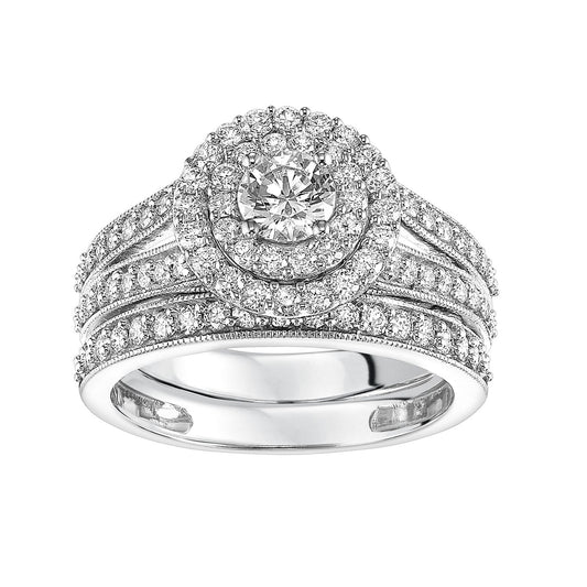 Simply Vera Vera Wang 14k White Gold 1 1/2 Carat T.W. Certified Diamond Double Halo Engagement Ring Set