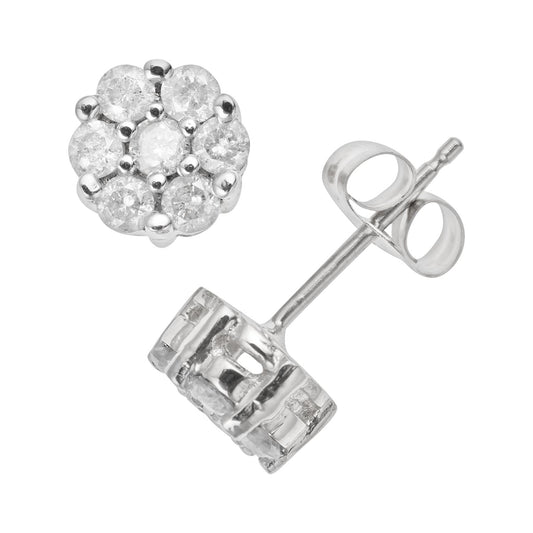 10k White Gold 1/2 Carat T.W. Diamond Cluster Stud Earrings