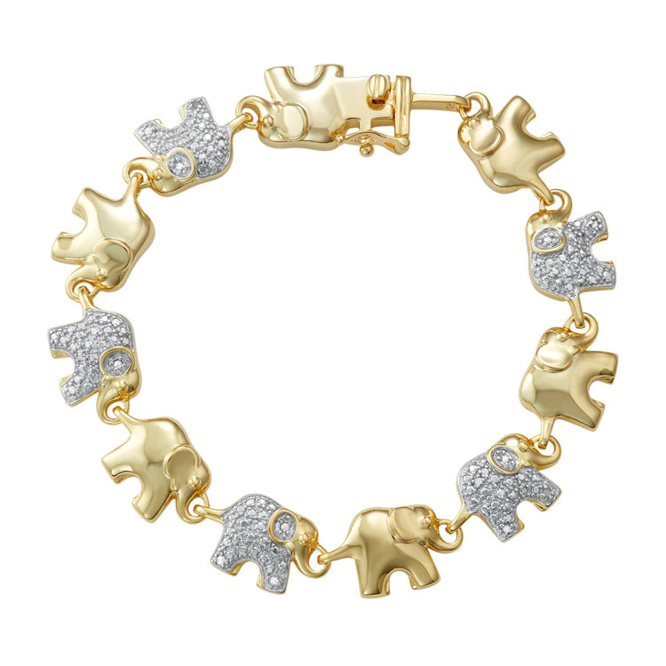 14k Gold Over Silver 1/10 Carat T.W. Diamond Elephant Bracelet