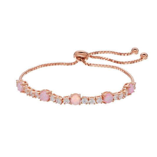 14k Rose Gold Over Silver Lab-Created Pink Opal Bolo Bracelet