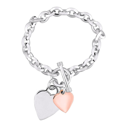 Stella Grace Two Tone Sterling Heart Charm Toggle Bracelet