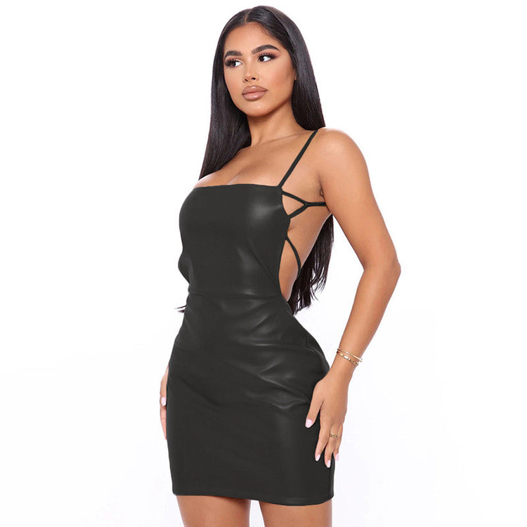 Faux Leather Strapped Dresses
